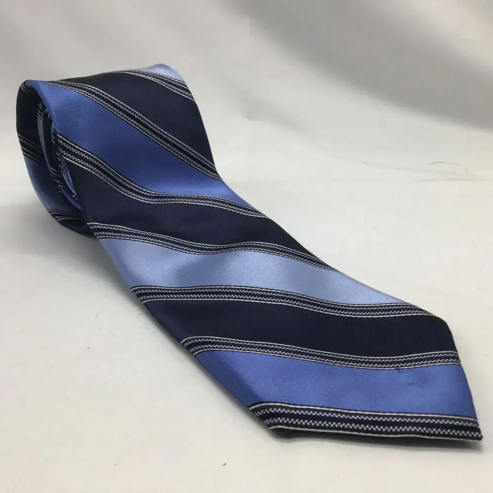 Club Room 100% Silk Tie Blue Stripes 3.5 Inch Quiet Luxury Formal Work Office